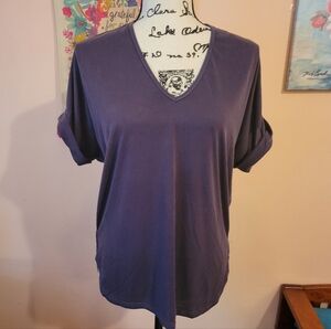 Francesca's Collection Dark Gray/Blue V-Neck Modal Blend Boho Top, S, NWT